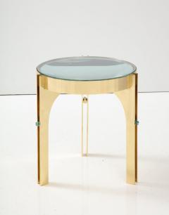 Round Martini Drinks Side Table in Brass with Soft Green Optical Glass Italy - 3257522