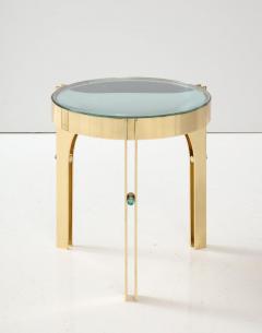 Round Martini Drinks Side Table in Brass with Soft Green Optical Glass Italy - 3257525