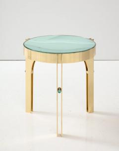 Round Martini Drinks Side Table in Brass with Soft Green Optical Glass Italy - 3257526