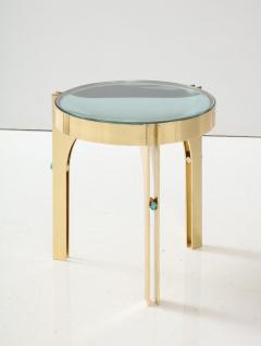 Round Martini Drinks Side Table in Brass with Soft Green Optical Glass Italy - 3257529