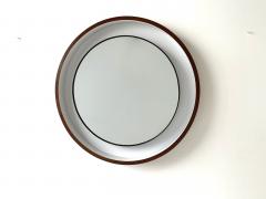 Round Mid Century Backlit Vanity Mirror with Walnut Frame Italy 1960s - 3756980
