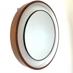 Round Mid Century Backlit Vanity Mirror with Walnut Frame Italy 1960s - 3756981