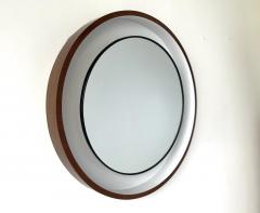 Round Mid Century Backlit Vanity Mirror with Walnut Frame Italy 1960s - 3756982