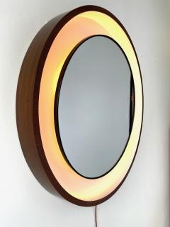 Round Mid Century Backlit Vanity Mirror with Walnut Frame Italy 1960s - 3756986