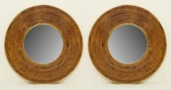 Round Mid Century Modern Mirror with Wicker Frame - 2455276