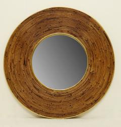 Round Mid Century Modern Mirror with Wicker Frame - 2455277