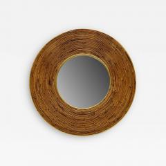 Round Mid Century Modern Mirror with Wicker Frame - 2459783