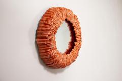 Round Mirror with Orange Red Ceramic Frame Italy 1970s - 4074781