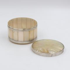 Round Mother of Pearl Powder Box with Silver Mounts English circa 1890 - 4158408