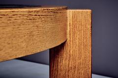 Round Oak Coffee Table with dark Slate Top - 4390653