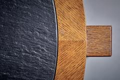 Round Oak Coffee Table with dark Slate Top - 4390654