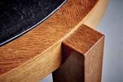 Round Oak Coffee Table with dark Slate Top - 4390655