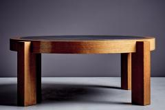 Round Oak Coffee Table with dark Slate Top - 4390657