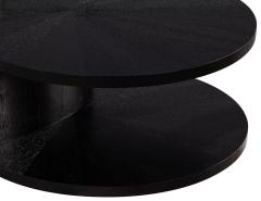 Round Sunburst Oak Marble Pedestal Black Cocktail Coffee Table - 2536558