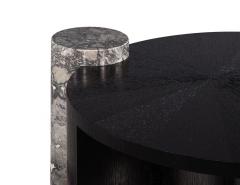 Round Sunburst Oak Marble Pedestal Black Cocktail Coffee Table - 2536559