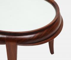 Round Tripod Mirror Glass Top Mahogany Coffee Table - 4265449