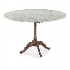 Round White Marble Top Table Upon Painted Iron Base - 3087036