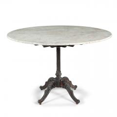 Round White Marble Top Table Upon Painted Iron Base - 3990331