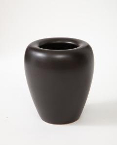 Rounded Matte Black French MidCentury Ceramic Vase France c 1950 s - 2692387