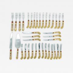 Royal Crown Derby Hand Painted Gilt Porcelain Flatware 30 Pieces - 3445469