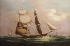 Royal Navy Gun Brig Oil Painting on Canvas Early 19th Century - 3191288