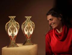 Rozenburg Plateel Ceramic Beautiful Pair Of Art Nouveau Mantelpiece Vases 1895 - 3264555
