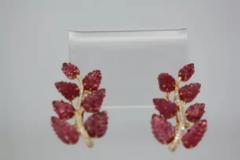 Rubellite Carved Leaf Earrings 17 5 Carats 14K - 3455181
