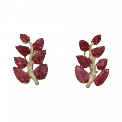 Rubellite Carved Leaf Earrings 17 5 Carats 14K - 3563789