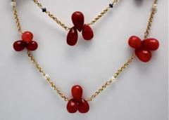 Ruby Bead Drop Necklaces Seed Pearls Sapphire Doubled 14 Karat - 3448841