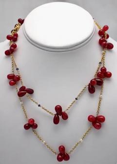 Ruby Bead Drop Necklaces Seed Pearls Sapphire Doubled 14 Karat - 3448854