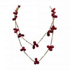 Ruby Bead Drop Necklaces Seed Pearls Sapphire Doubled 14 Karat - 3479278