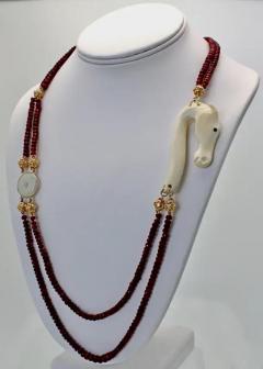 Ruby Bead Necklace w Jade Bone Diamonds 18K Yellow Gold - 3455228