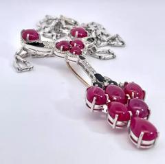 Ruby Diamond Onyx Pendant Brooch 18K - 3974609