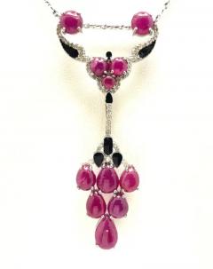 Ruby Diamond Onyx Pendant Brooch 18K - 3974610