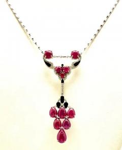 Ruby Diamond Onyx Pendant Brooch 18K - 3974611