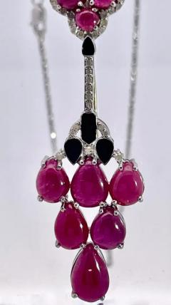 Ruby Diamond Onyx Pendant Brooch 18K - 3974624