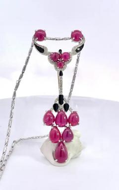 Ruby Diamond Onyx Pendant Brooch 18K - 3974626