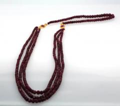 Ruby Triple Strand Bead Necklace with Faceted Ruby and Diamond Stations 18k - 3459042