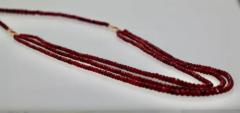 Ruby Triple Strand Bead Necklace with Faceted Ruby and Diamond Stations 18k - 3459046