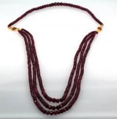 Ruby Triple Strand Bead Necklace with Faceted Ruby and Diamond Stations 18k - 3459048