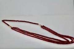 Ruby Triple Strand Bead Necklace with Faceted Ruby and Diamond Stations 18k - 3459052