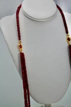 Ruby Triple Strand Bead Necklace with Faceted Ruby and Diamond Stations 18k - 3459086