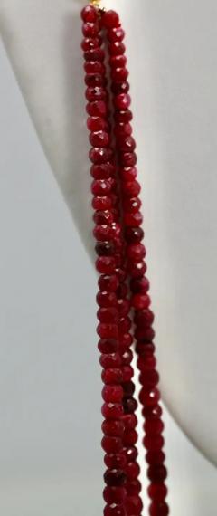 Ruby Triple Strand Bead Necklace with Faceted Ruby and Diamond Stations 18k - 3459087