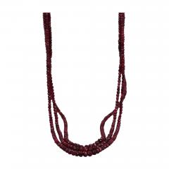 Ruby Triple Strand Bead Necklace with Faceted Ruby and Diamond Stations 18k - 3572110