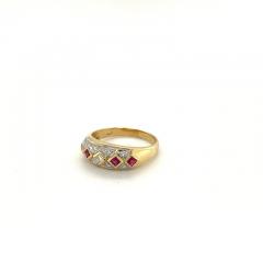 Ruby and Diamond Art Deco Square Pattern Vintage Ring - 3618497