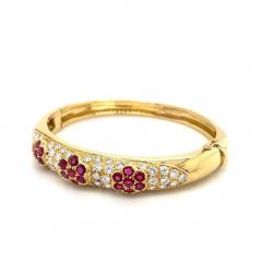 Ruby and Diamond Cluster Bangle Bracelet in 18K Yellow Gold - 3601458