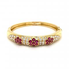 Ruby and Diamond Cluster Bangle Bracelet in 18K Yellow Gold - 3632005