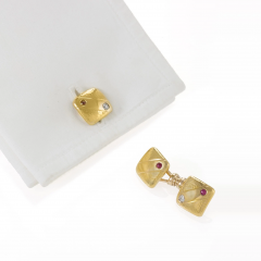 Ruby and Diamond Gold Square Cuff Links - 2626599