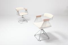 Rudi Verelst Four Postmodern Chromed Steel Wire Swivel Chairs with Ivory Wool Seating - 2039035