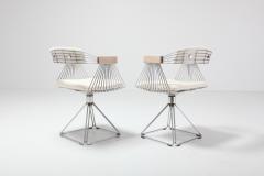 Rudi Verelst Four Postmodern Chromed Steel Wire Swivel Chairs with Ivory Wool Seating - 2039038